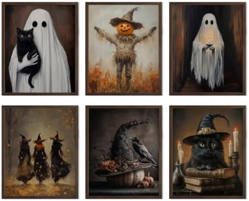 HTTART Vintage Halloween Poster Wall Art Set of 6, Dark Academia Ghost Black by Unknown