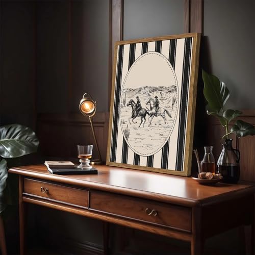 Western Cowboy Drawing Wall Art Black and white Cowboy Stripe Wall Decor - Image 2