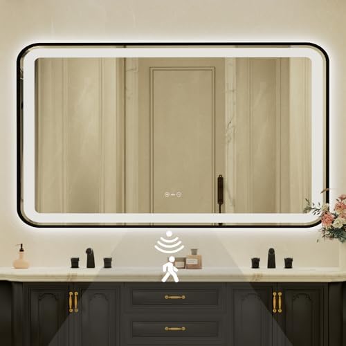 36x60 Inch Black Framed LED Bathroom Mirror by JingYiMingJing