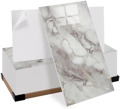 100pcs Thick Marble Peel and Stick Wall Panels 23.6"x11.8" Waterproof by GRITHOME