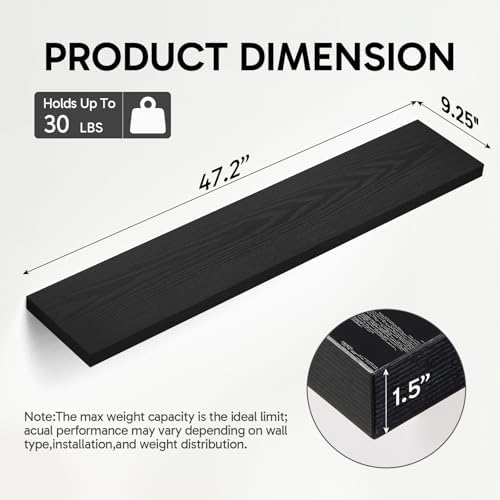 BAYKA Black Floating Shelves 47.2in, Wall Mounted - Image 3