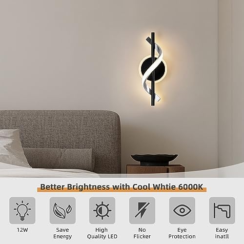 EIDISUNY LED Wall Sconces Indoor, 12W LED Wall Mount Lights, Modern Spiral Wall - Image 3