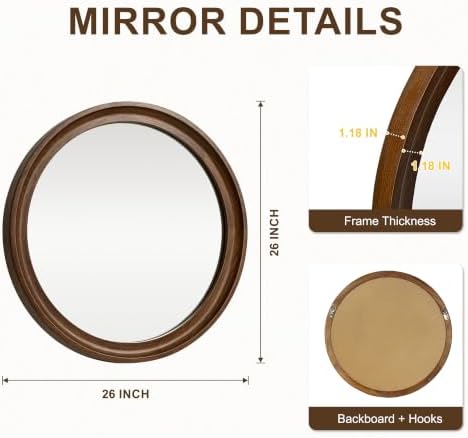 Round Wood Mirror, Walnut Brown - Image 2