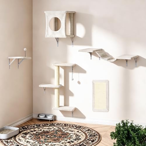 5 Pcs Cat Wall Shelves Set, Wall-Mounted Climber by KAMABOKO