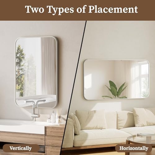 BEAUTYPEAK 26" x 38" Silver Wall Mounted Bathroom Mirror - Image 4