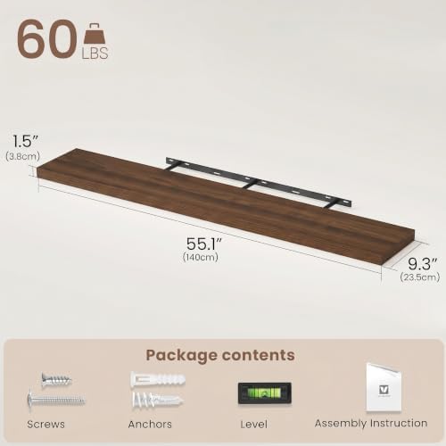 Vivelove Floating Shelves 9 inch Deep 55”Long Set of 2 - Image 3