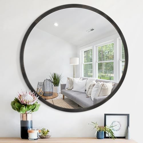 JJUUYOU Black Circle Wall Mirror Round Wood Framed Mirror by JJUUYOU
