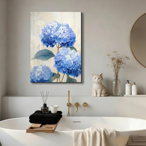 ZERILYN Ship Next Day Blue Hydrangea Wall Art Floral Canvas Prints Flower - Image 4