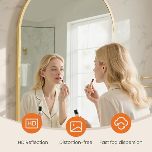 Sweetcrispy 23"x37" Arched Gold Bathroom Mirror, Bathroom Mirrors - Image 3