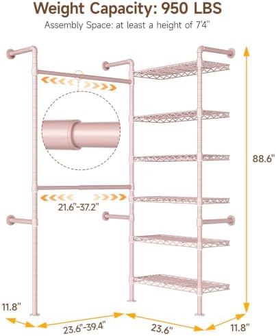 ONBRILL L2 Wall Mounted Closet System, Industrial Pipe Clothing Rack - Image 2