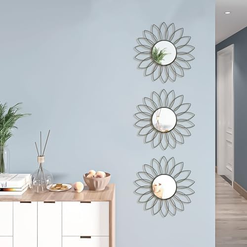 3 Pack Metal Mirror for Wall Cute Sunburst Wall Mirror Home Decor Wall Art - Image 4