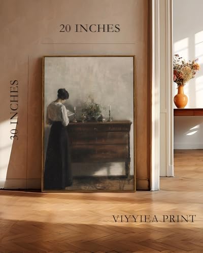 VIYYIEA Vintage Women Large Framed Wall Art, Woman Standing Reading Paintings - Image 4