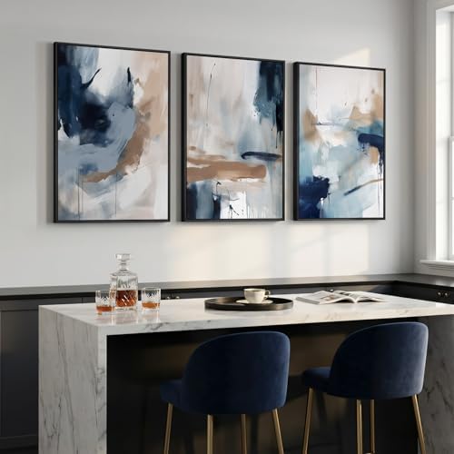 Large Framed Blue Neutral Abstract Wall Art - Image 2