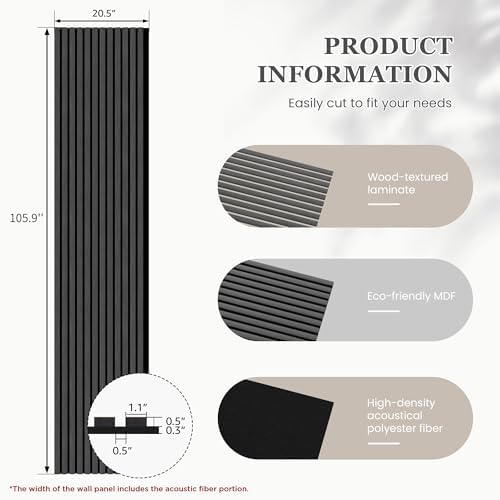 2 Pack 105.9" x 20.5" x 0.8" Acoustic Wall Panels Sound Absorbing, Wood Slat - Image 3