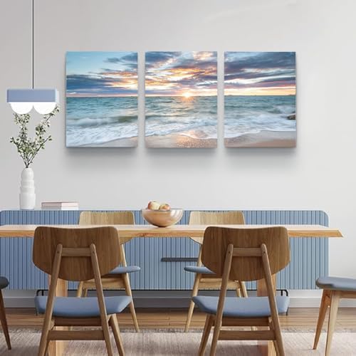 Yxbhhym Living Room Wall Art Coastal Artwork Picture Beach Sunset Canvas Prints - Image 3