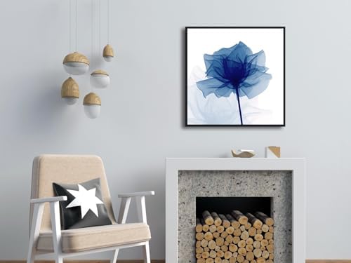 Pyradecor Large Black Framed Wall Art Blue Flickering Flower Canvas Prints - Image 3