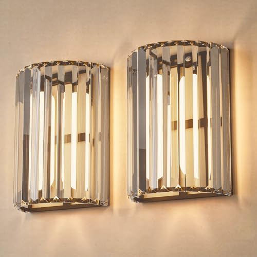 Black Battery Operated Wall Sconces Set of Two, Crystal Wireless Wall Light by KeepShinning