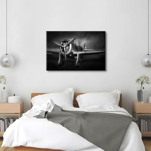 Large Propeller Aircraft Wall Art Black and White Airplane Bedroom Wall Decor - Image 5