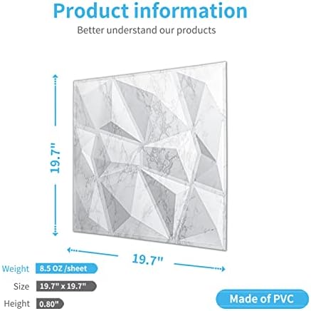 Art3d Textures 3D Wall Panels Glossy White Marble Diamond Design - Image 5