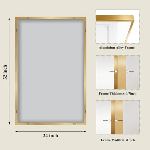 Koonmi Gold Rectangle Wall Mirror, 24x32 Inch Bathroom Mirror, Aluminum Frame - Image 2