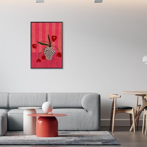 Contemporary, Eclectic Canvas Wall Art Tulips In A Checkered Vase Prints Poster - Image 5