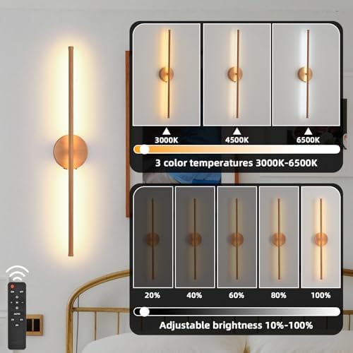 Wall Sconces Battery Operated Set of Two, Faux Wood Texture Finish Wall Lights - Image 4