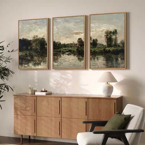 Framed Vintage Lake Landscape Large Wall Art - Image 2