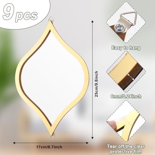 Tanlade 9 Pcs Teardrop Wall Mirror Gold Decorative Wall Mounted - Image 2