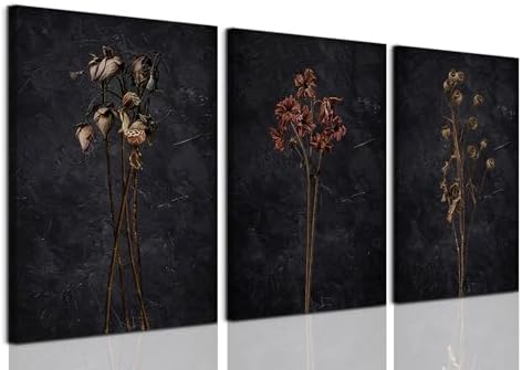 LYPHNX Framed Dark Moody Wildflowers Canvas Wall Art Black Vintage Dried Floral by Unknown