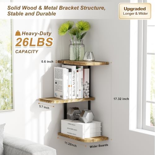 Love-KANKEI Large Corner Shelf 3Tier, Solid Wood, Carbonized Black - Image 2