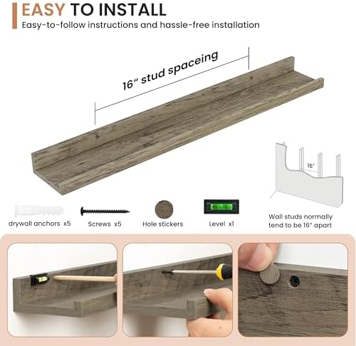 Dreamland Picture Ledge Shelf for Wall, Floating Shelves Set of 2, 32 inch Long - Image 4