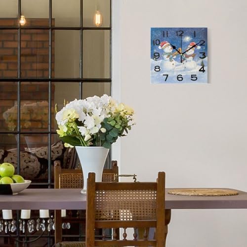 Moderate 8 Inch Square Wall Clock, Happy Snowmen Play Musical Christmas Non - Image 2