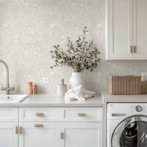 Guvana Beige and Cream White Peel and Stick Wallpaper Floral Wallpaper Slef - Image 6