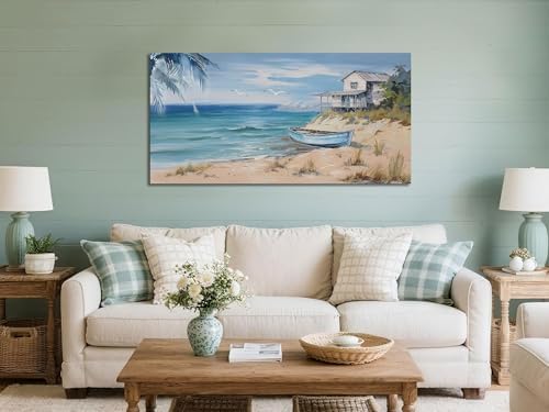 Arjun Blue Coastal Wall Art for Living Room Seascape Beach Painting 40"x20" - Image 2