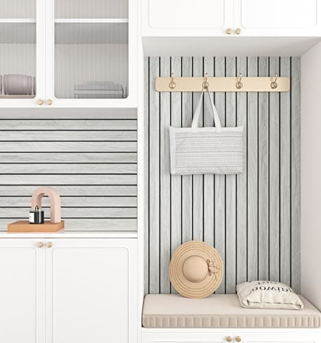 Wallercity Grey Wood Slat Wall Panel 23.6"x196" 3D Textured Fluted Peel and - Image 6