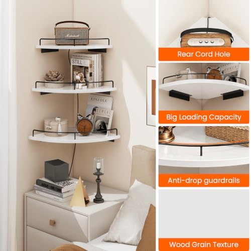 Homode Corner Wall Shelves, 3 Tier Wooden Corner Floating Shelves - Image 4