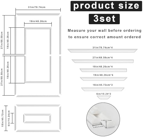 Peel and Stick Wall Molding Kit, 3-Set Double-Layer Frame Panels - Image 2
