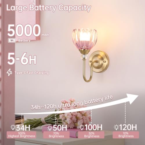 Set of 2 Vintage Battery Operated Wall Sconce, Rechargeable Wall Lamp - Image 4