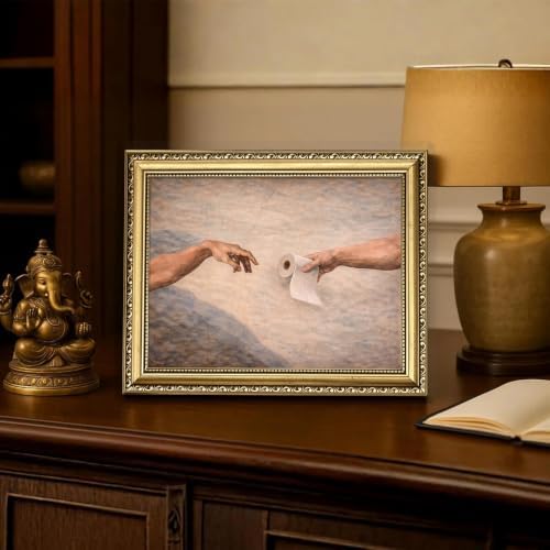 Gold Framed Wall Art, Funny Creation Of Adam Toilet Paper Print - Image 2