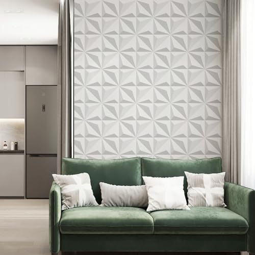 Peel and Stick Wallpaper Gray White Geometric Diamond Feature - Image 5