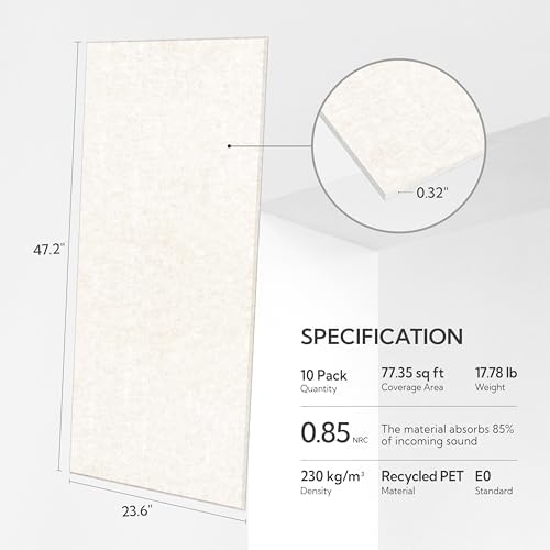 Olanglab Acoustic Wall Panels, 10 Pack, Plain Light Beige - Image 2