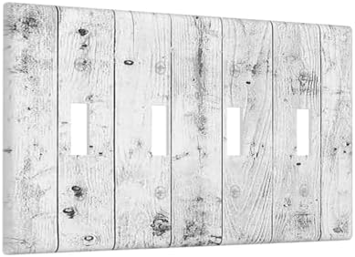 Light Switch Covers Rustic White Grey Wood Grain Quad Toggle 4 Gang Wall Plate - Image 2