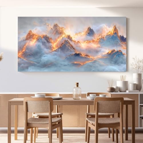 YISXINOAG Golden Snow Mountain Wall Art Abstract Landscape Painting 29"X58" - Image 6
