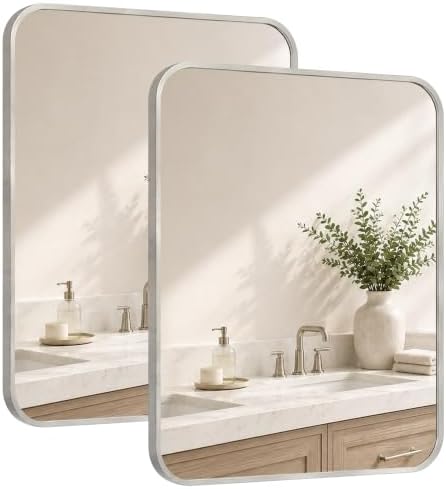 2-Pack 24x30 Inch Brushed Nickel Rounded Rectangle Vanity Mirrors by Pocetry