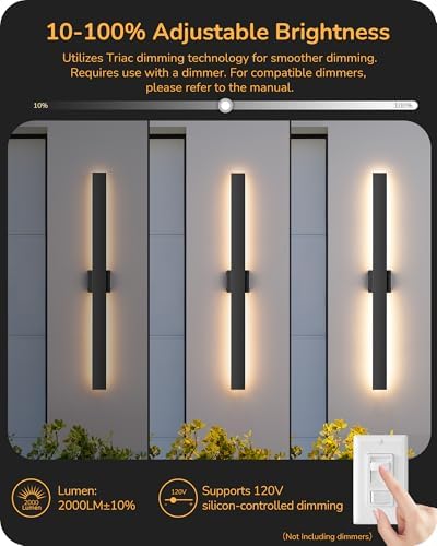 EDISHINE 2 Pack Modern LED Outdoor Wall Lights, 39.3" Linear Black Sconce - Image 2
