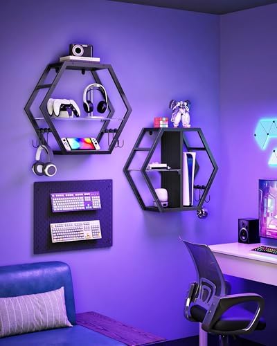 CHOEZON 18.9 inch Gaming Floating Shelves, Hexagon Shelves - Image 3