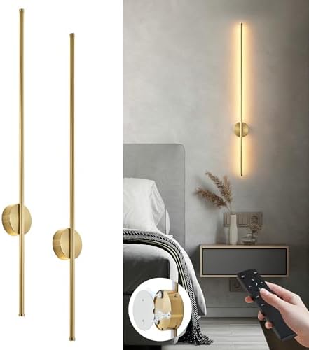 KARTOOSH Battery Operated Modern Wall Sconce Set of Two, 39.3 Inch Brass by KARTOOSH