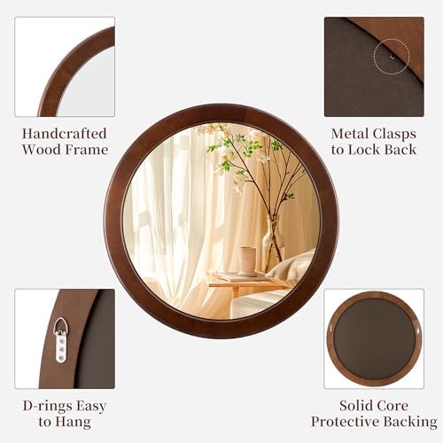 Round Mirrors 30 Inch, Wood Vanity Wall Rustic Mirror - Image 7