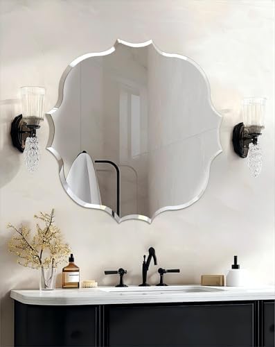 Frameless Scalloped Wall Mirror: Modern Glass Mirror 23.6x23.6 inch by Artloge