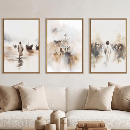 Large Jesus Christian Framed Canvas Wall Art -16"x24"x3 by Ausril